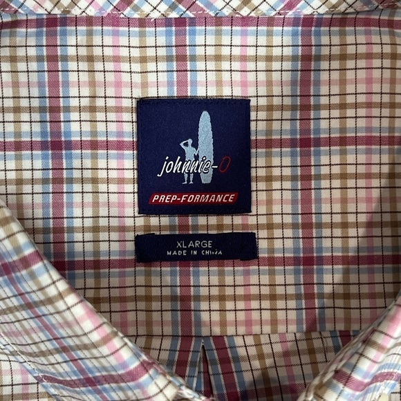 New W/O Tags Johnnie-O XL Prep-Formance Button Front Blue Plaid Stretch Shirt - Picture 3 of 9